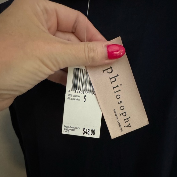 NWT Philosophy V Neck Long Sleeve Tee in Navy Size Small - Picture 5 of 5